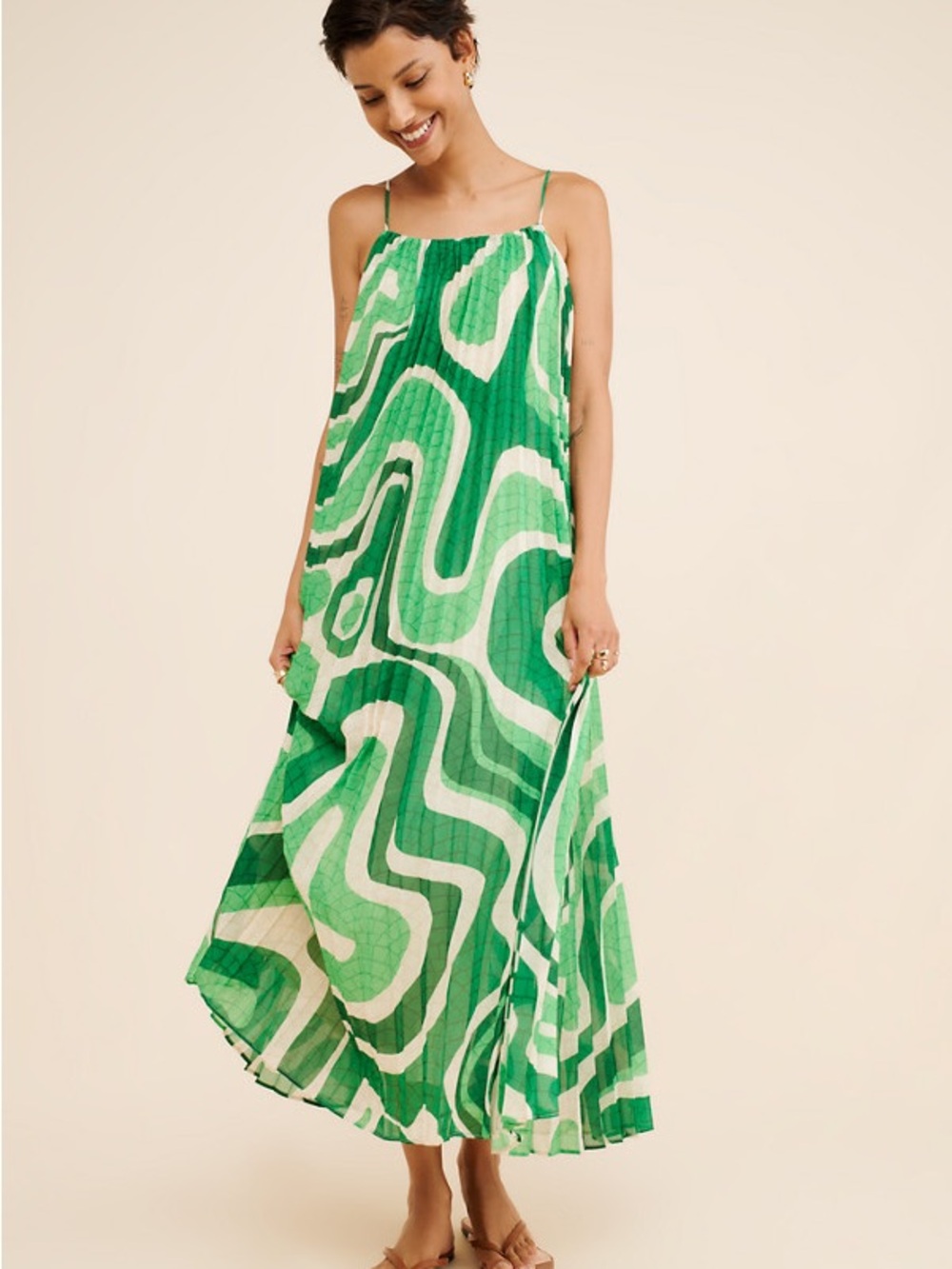 FARM Rio Green and Cream Swirl Maxi Dress